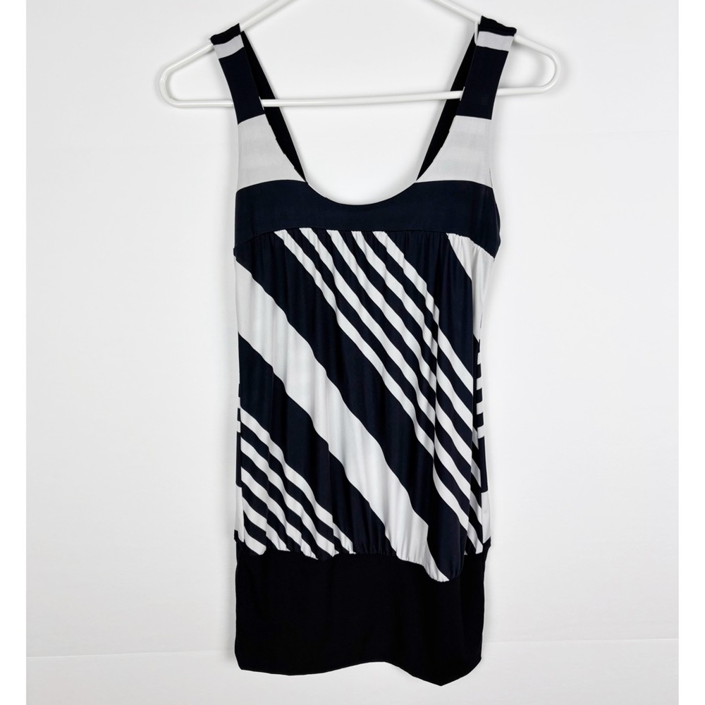 Wet Seal Top Size Small Tunic Black White Stripe Vintage Y2K Banded Bottom - Picture 5 of 5